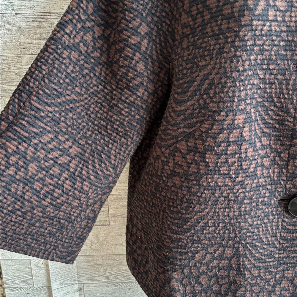 Brown Jacket Blazer Vintage Patterned Button 3/4 … - image 4